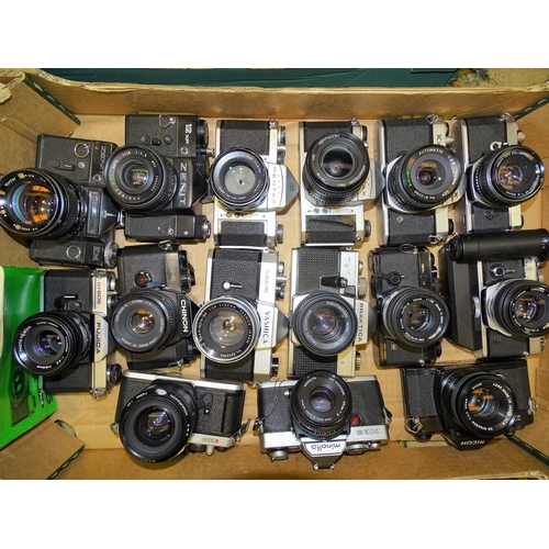 474 - Fifteen SLR cameras: Pentax Asahi (x3) & MX, Zenit EM & 12XP, Olympus OM-1 & OM-2, Prakt... 
