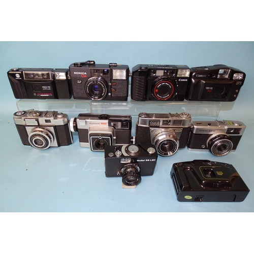 482 - Ten various SLR cameras: Rollei 35 LED, Olympus Trip 35, Canon Sureshot (x2), Konica C35, Minolta Au... 