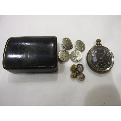 246 - A pair of Essex crystal naval coronet cufflinks, a Moeris pocket watch, (a/f) and four ARP buttons, ... 