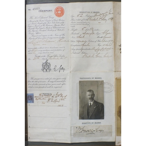 81 - An early-20th century passport for Mr William Howard Cox, numbered 45522, signed by Sir Edward Grey ... 