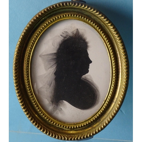 102 - John Miers (1758-1821), a late-18th century silhouette painted on plaster of an unknown woman, 90 x ... 