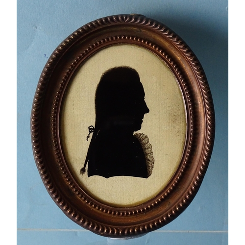 103 - William Langford Holland (fl. 1780-1790), a late-18th century silhouette painted on flat glass backe... 