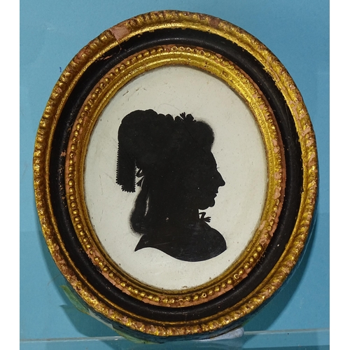 107 - John Miers (1758-1821), a late-18th century silhouette painted on plaster of an unknown woman, 85 x ... 