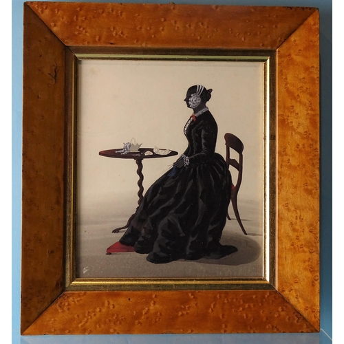 112 - W H Beaumont (fl. c1833-c1850) (attrib.), a Victorian silhouette painted on card of an unknown woman... 