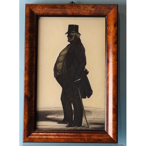 113 - A 19th century cut and painted silhouette of Colonel Jonathan Trelawney, full-length standing with c... 