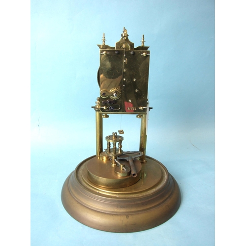 158 - A brass 400-day torsion clock, the movement stamped 87377, under glass dome, 28cm high overall, with... 