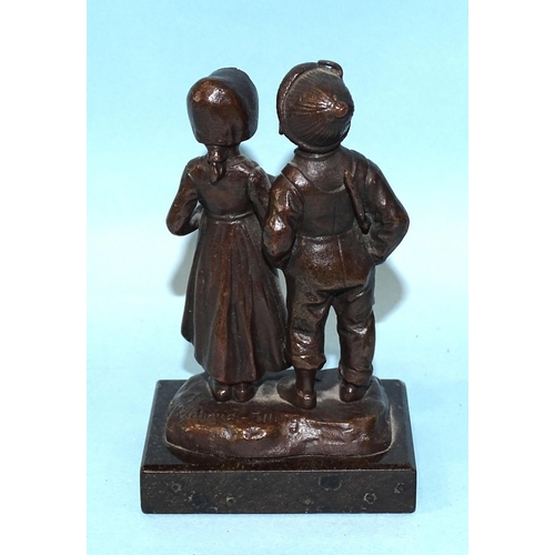 220 - Julius Paul Schmidt-Felling (1835-1920), a bronze figure group of a young boy and girl singing, the ... 