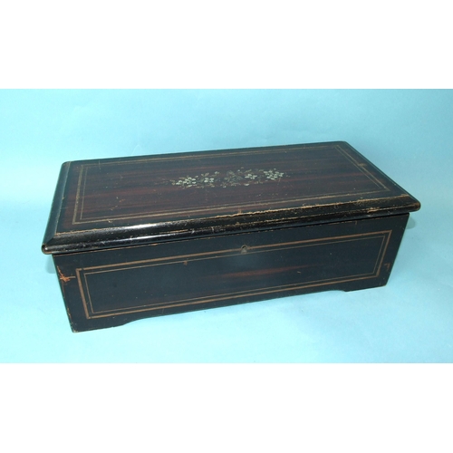 230 - A Swiss music box playing six airs, with 11cm comb and 12cm barrel, in grained rectangular case, 33c... 