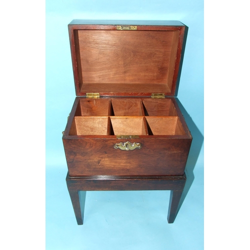 232 - A 19th century mahogany decanter box, the hinged lid revealing six compartments, with later brass ca... 