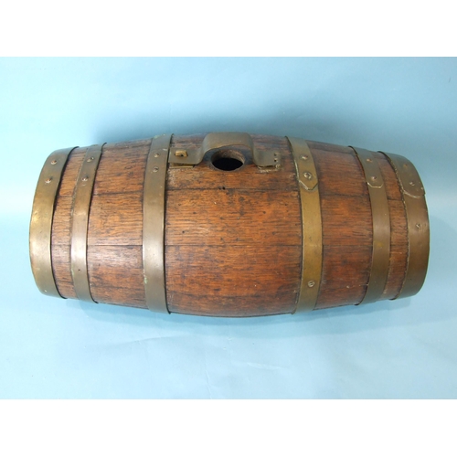 233 - A Royal Navy 10-gallon barricoe rum cask of typical coopered elliptical form, having six bands, carr... 