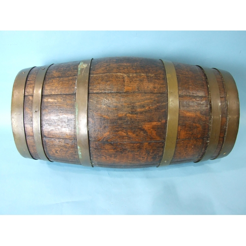 233 - A Royal Navy 10-gallon barricoe rum cask of typical coopered elliptical form, having six bands, carr... 