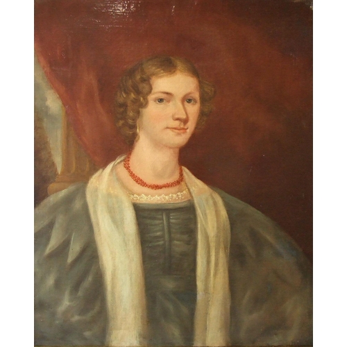 27 - Mid-19th century English School SHOULDER-LENGTH PORTRAIT OF MARY ANN BLIZARD, BORN 1811, WEARING A C... 