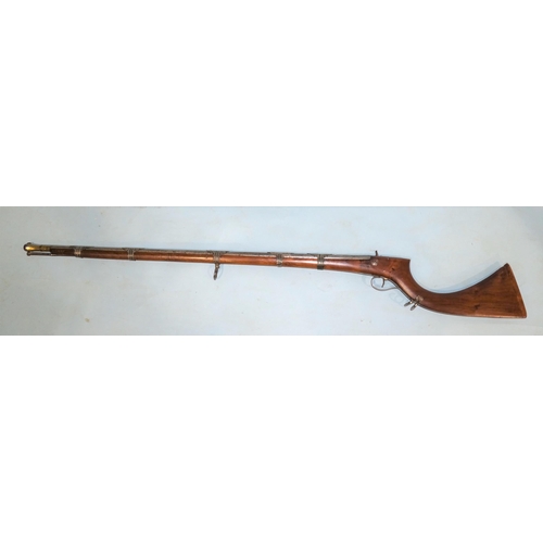 256 - A Middle-Eastern percussion jezail rifle with engraved lock, hammer and trigger guard, the 97cm barr... 