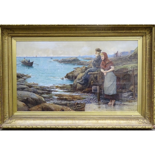 71 - Richard Harry Carter (1839-1911) FISHER-FOLK ON THE SHORE WITH BOATS BRINGING IN THE CATCH Signed wa... 