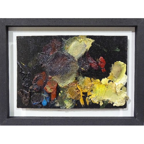 29 - A framed and mounted Robert O Lenkiewicz artist's palette, palette 20 x 31cm, 30 x 40cm overall, (pr... 
