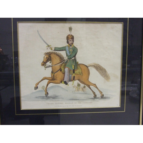 68 - A set of six coloured engravings depicting European royalty as military leaders, 23 x 27cm, (6).... 