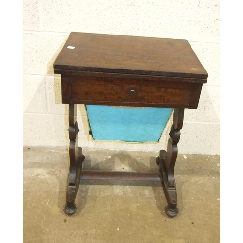 8 - A Victorian mahogany work table, the fold-over top above a drawer and work-box, 52cm wide.... 
