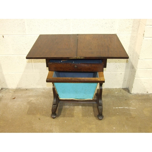 8 - A Victorian mahogany work table, the fold-over top above a drawer and work-box, 52cm wide.... 