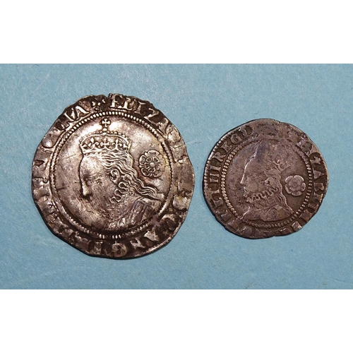 327 - An Elizabeth I 1574 hammered silver sixpence, Eglantine MM and a 1574? (date mark rubbed) hammered s... 