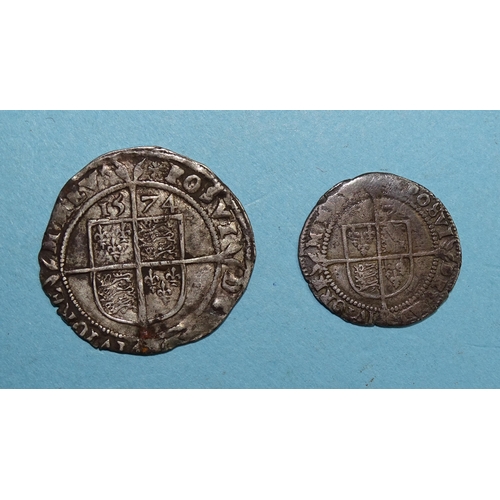 327 - An Elizabeth I 1574 hammered silver sixpence, Eglantine MM and a 1574? (date mark rubbed) hammered s... 