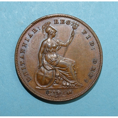 329 - A Queen Victoria 1858 copper one-penny coin.