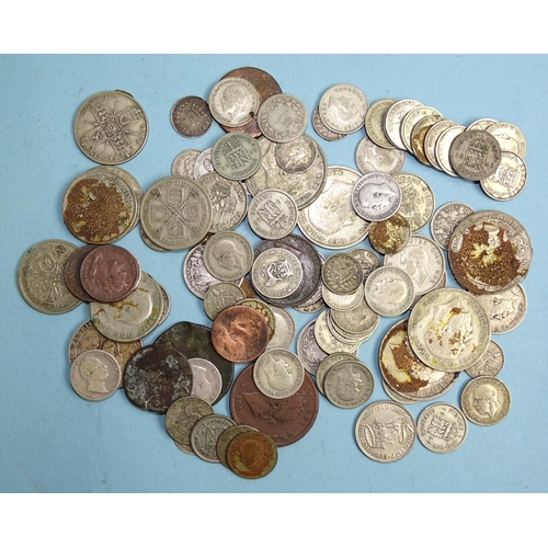 333 - A George IV 1826 penny, two George IV 1834 shillings and a quantity of pre-1920 silver coinage, (app... 