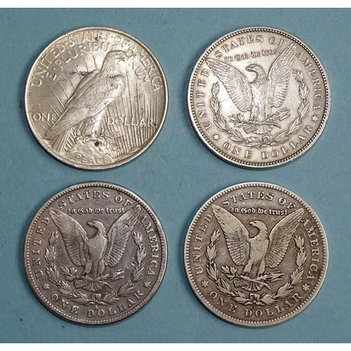 336 - Four USA dollars: 1878, 1883, 1885 and 1922, (4).