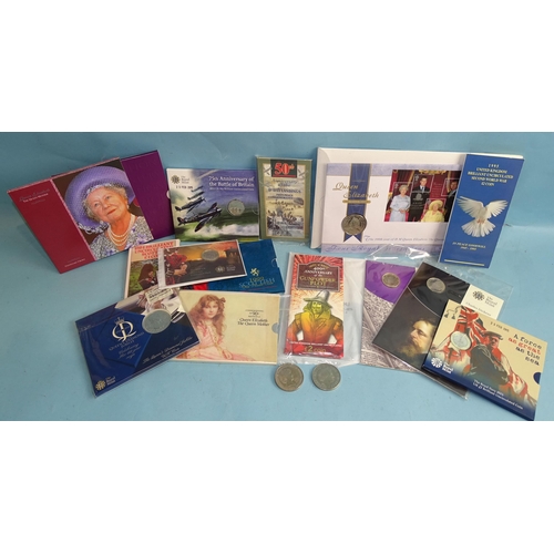 348 - A collection of Royal Mint commemorative coins, including 5 x £5 BU Queen Elizabeth The Queen Mother... 