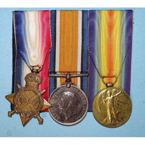 366 - A WWI group of three medals, 1914-15 Stars, British War and Victory medals awarded to 15417 Pte E Dy... 