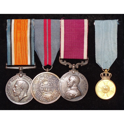 368 - A WWI group of three medals to T J Hillier: British War Medal (775 W O CL1 T J Hillier RA), Long Ser... 