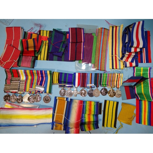 376 - Three groups of medal miniatures and a quantity of medal ribbons.