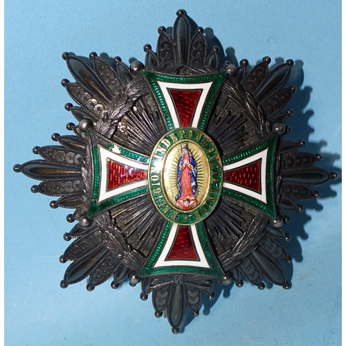 380 - Mexico, Imperial Order of Guadeloupe, silver with gold and enamel cross, with maker's cartouche 