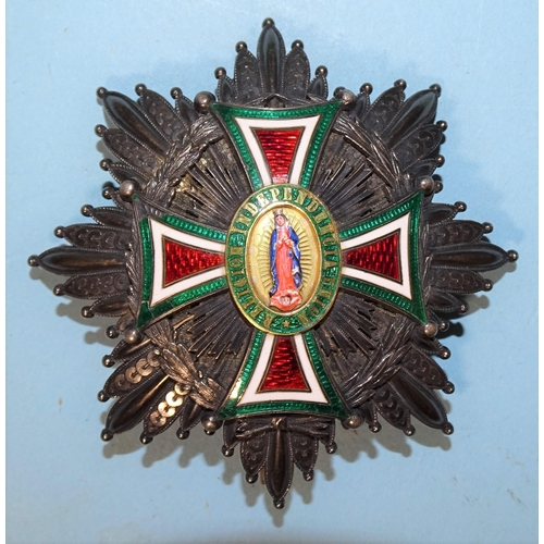 380 - Mexico, Imperial Order of Guadeloupe, silver with gold and enamel cross, with maker's cartouche 