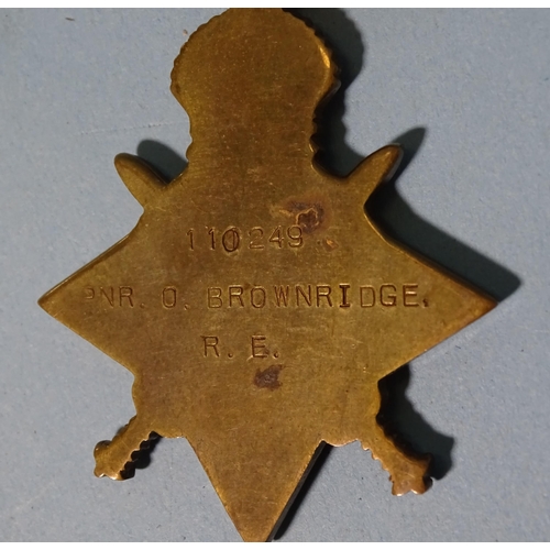 381 - A WWI trio awarded to: 111249 Pnr O Brownridge RE: 1914-15 Star (error on number impression), Britis... 