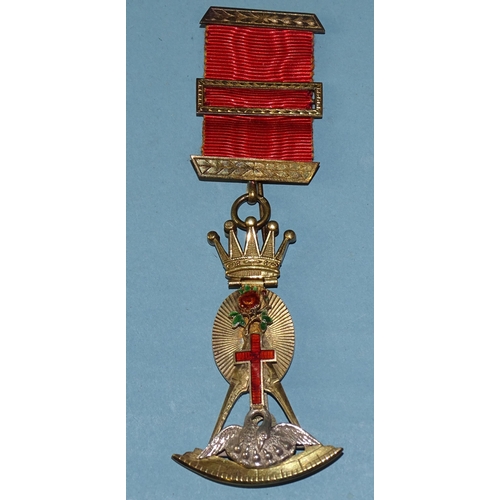 385 - Masonic interest, a Rose Croix breast jewel, silver-gilt and enamel, by G Kenning & Son, London ... 