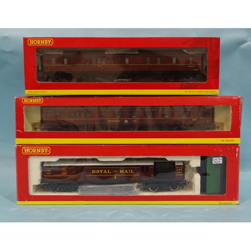 430 - Hornby OO gauge, two boxed BR maroon coaches: R4131A restaurant car and R4409 passenger brake, also ... 