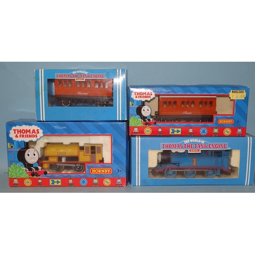 479 - Hornby OO gauge, R351 Thomas The Tank Engine, R110 Annie, R112 Clarabelle and R9048 Ben, 0-4-0 locom... 