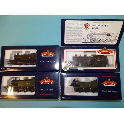 480 - Bachmann OO gauge, two BR 2-6-2 Class 45xx tank engines, 32-125 and 32-126, a 31-451A BR 2-6-2 Ivatt... 