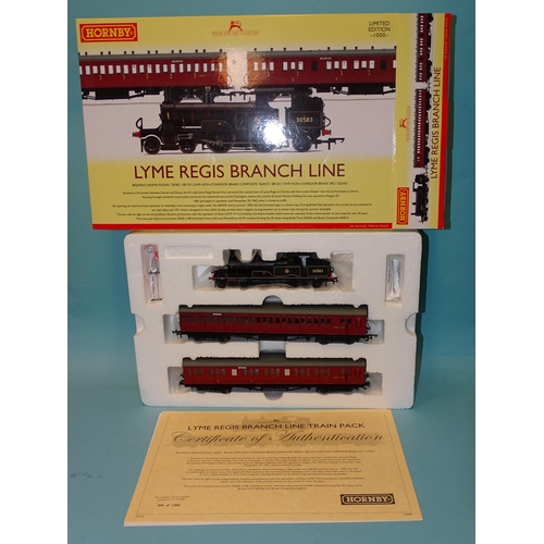 481 - Hornby OO gauge, R3398 Lyme Regis Branch Line no.398/1000 BR 4-4-0 Adams Radial RN 30583 and two coa... 