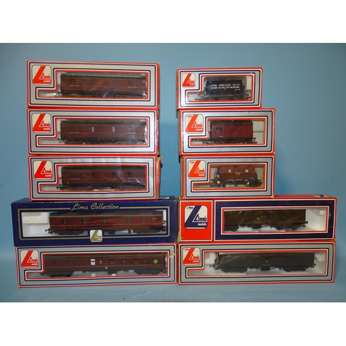 528 - Lima OO gauge, five boxed LMS coaches: 303538W (x3), 305342W and 305657A7, also five boxed wagons: 3... 