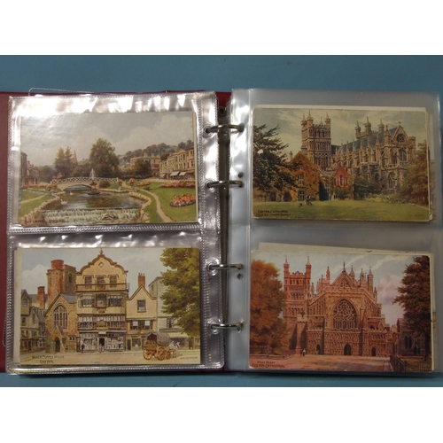 60 - An album of 168 artist-drawn A R Quinton postcards of UK scenes, including many of Devon.... 