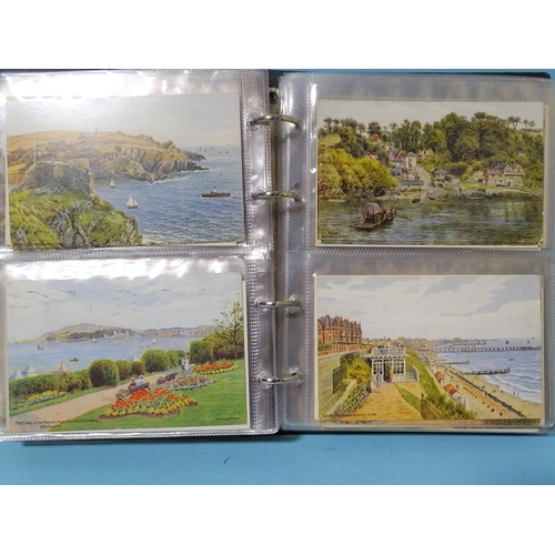 62 - An album of 136 artist-drawn A R Quinton postcards, UK views, including some Devon and Cornwall.... 
