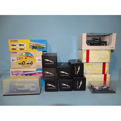 640 - Corgi, three boxed vehicles: 97360, 12601 and 54002, seven Atlas boxed Jaguars and other boxed dieca... 