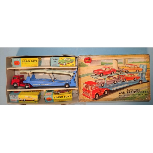 642 - Corgi, Gift Set 28, Carrimore Car Transporter with Bioford Tractor and four cars: 2118 Studebaker 