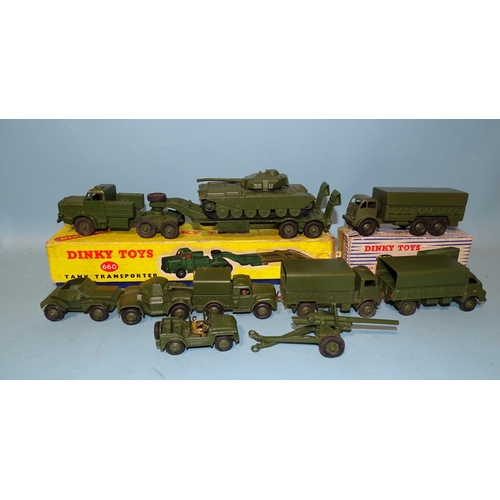 644 - Dinky, 660 Tank Transporter and 622 10-ton Army Truck, both boxed, with 651 Centurion Tank, Army Tru... 