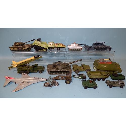 659 - Dinky Toys, no.665 Honest John Missile Launcher, 353 Shado 2 and other military diecasts, play-worn,... 