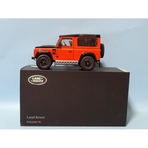 664 - Kyosho, 1:18 scale Land Rover Defender 90, (boxed), (metallic orange).