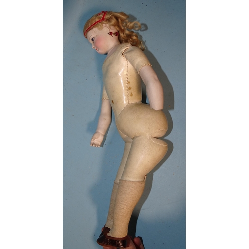 682 - A late-19th century, possibly French, bisque-head fashion doll, the swivel head and shoulder plate w... 