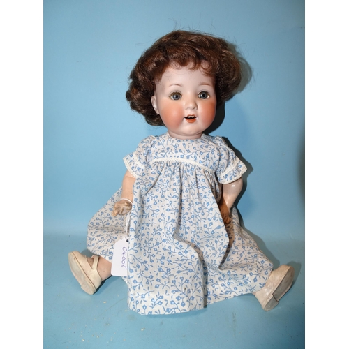 684 - An Armand Marseille bisque-head doll with sleeping blue eyes, open mouth, modern replacement wig, on... 