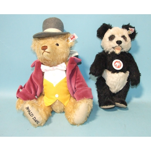 696 - A Steiff Willy Wonka teddy bear and 75th Anniversary Panda Bear, both with ear tags and labels, (no ... 